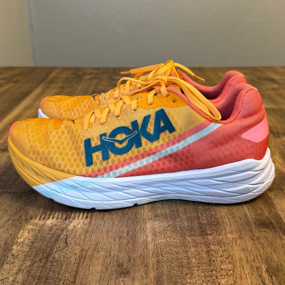 Hoka Rocket X Shoe Carbon Fiber Plate Run Radiant Yellow Camellia Unisex W10 M9 - Picture 4 of 12